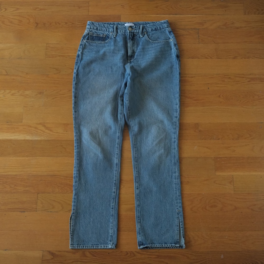 Good American Straight Leg Jeans Womens Blue Side Slit High Rise 10/30 Denim